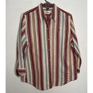 New Lauren Ralph Lauren Blouse Women's XL Red Vertical‎ Striped Button Up Shirt